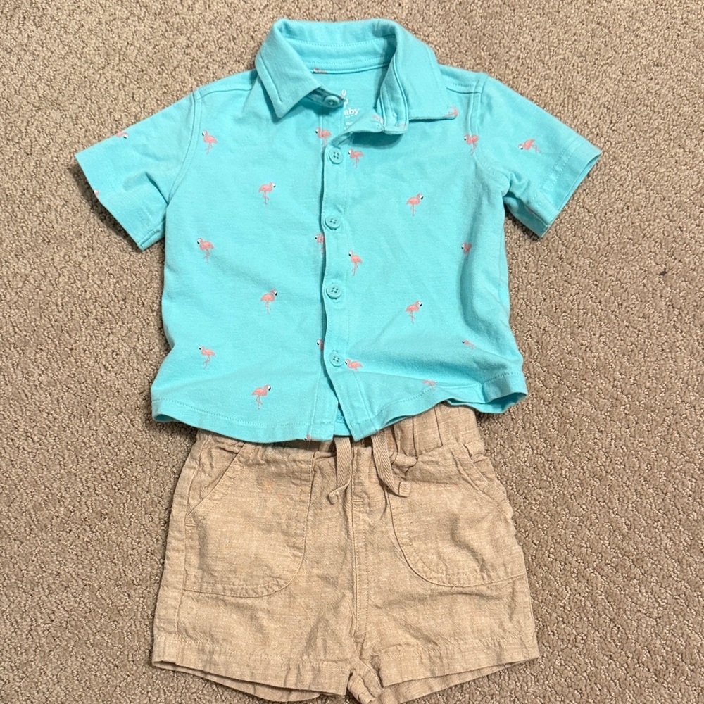Baby Turquoise Flamingo Shirt Set